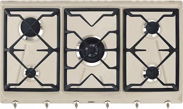 Piano cottura a gas Smeg incasso 5 zone in metallo smaltato beige L: 88,5 cm, P: 50 cm