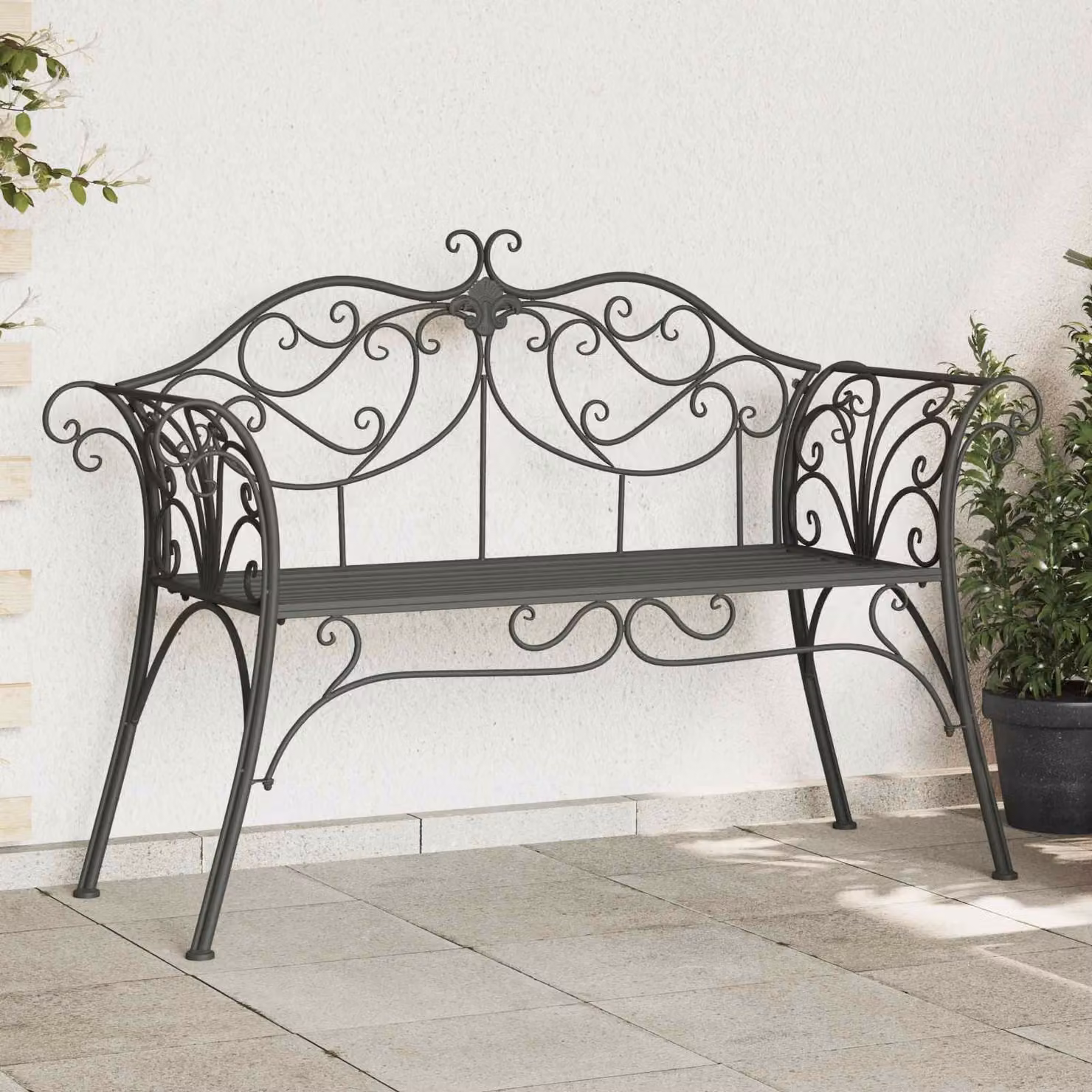 Panchina da giardino vidaXL a 2 posti in acciaio con braccioli, L 131 x P 47,5 x H 90 cm