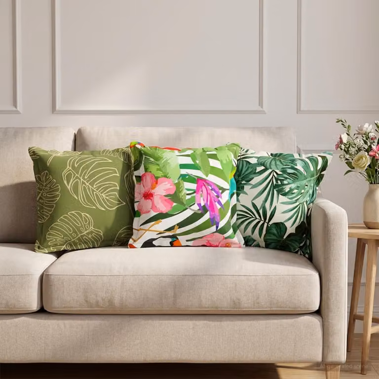 Set di 6 federe vidaXL con design floreale a foglia, colore verde, poliestere, 40 x 40 cm