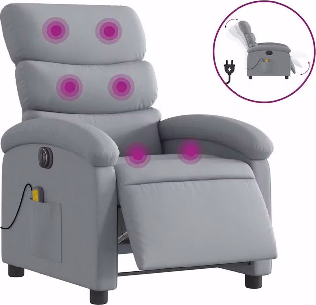 Poltrona | Sedia Relax Reclinabile Massaggio Elettrica Grigio Chiaro Tessuto