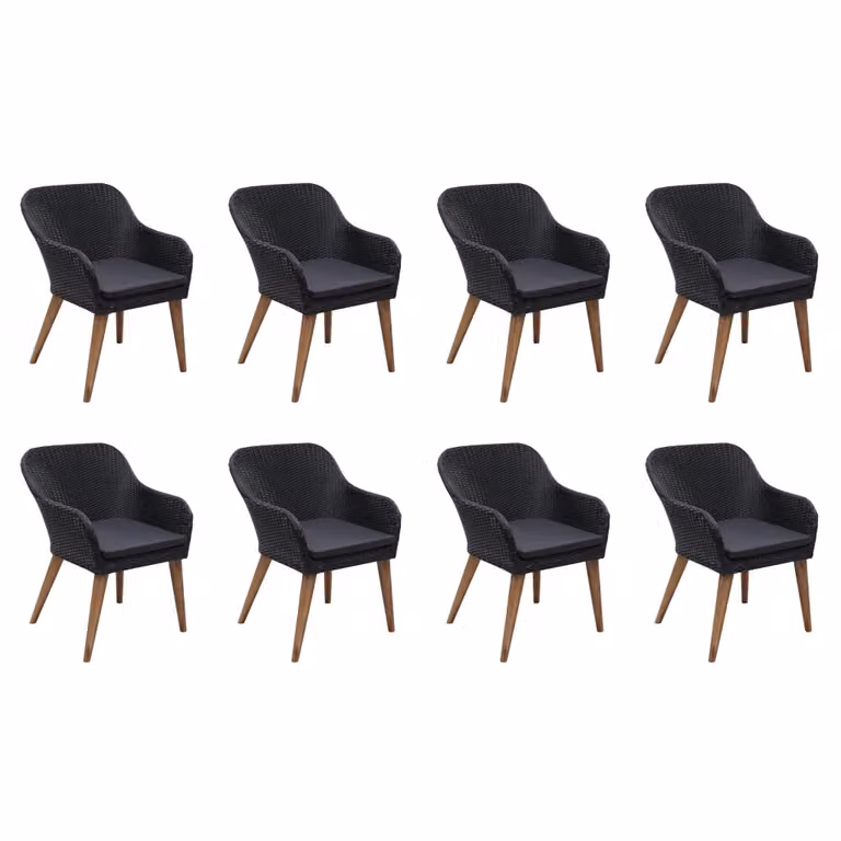 set da pranzo da giardino 9 pezzi con cuscini in poly rattan nero