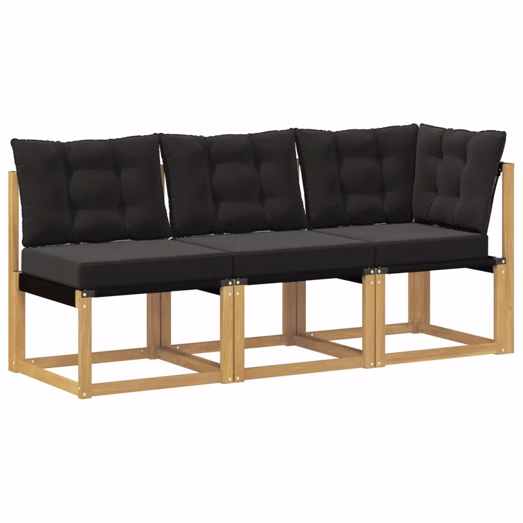 Set di divano modulare da esterno angolare vidaXL in legno di acacia con cuscini bianchi e neri – 2