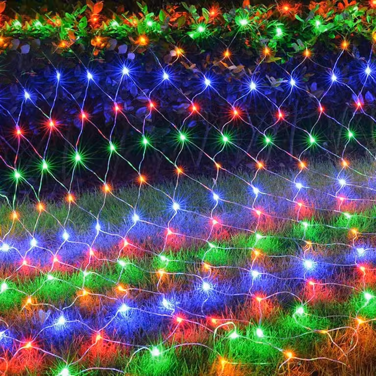 Rete luminosa a LED, 96 LED, 8 modalità, 1,5x1,5 metri, alimentazione a batteria, multicolore