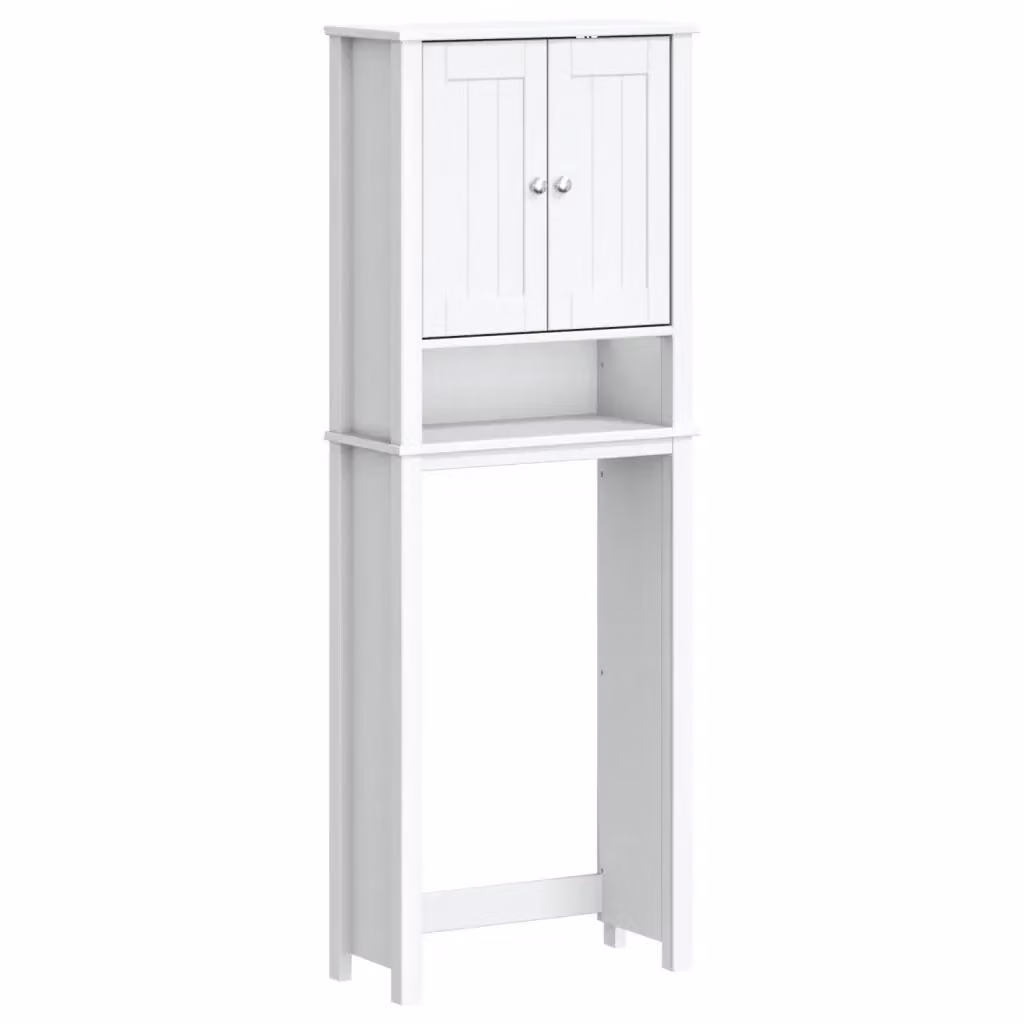 Portaoggetti sopra WC vidaXL in legno di pino bianco con ante a cerniera e ripiani, L: 60 cm, P: 27 cm, H: 164,5 cm – 2