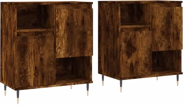 Set di 2 credenze buffet da pranzo in legno multistrato Rovere Fumo e metallo, colore marrone, L/P/H: 120 x 35 x 70 cm