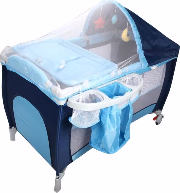 Culla per bimbo pieghevole con zanzariera e due livelli regolabili DESIGN IN, Blu, L 120 cm x P 60 cm x H 76 cm – 1