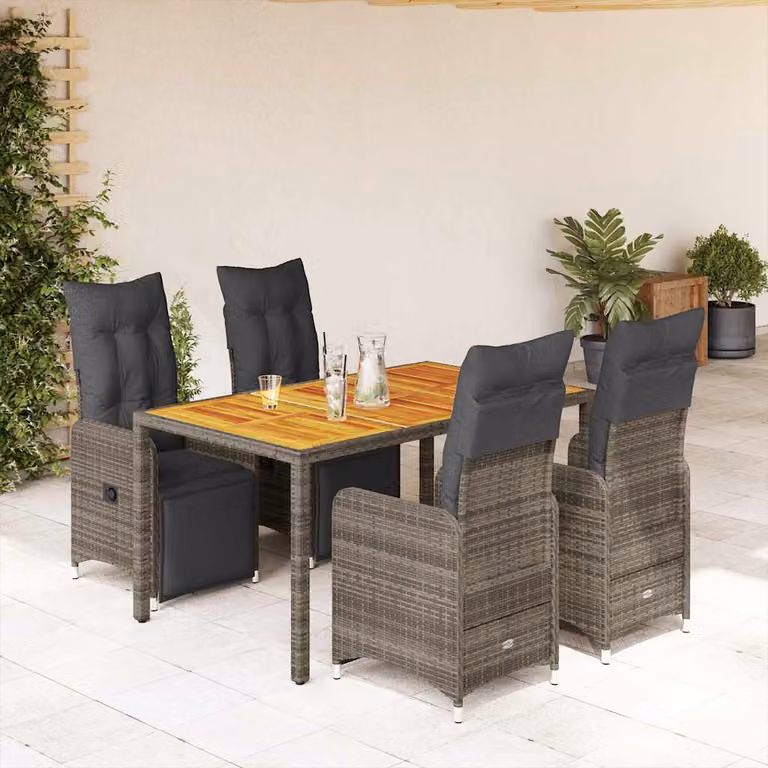 Set Bistrò da Giardino vidaXL 5 pz in Polyrattan e Legno di Acacia Grigio