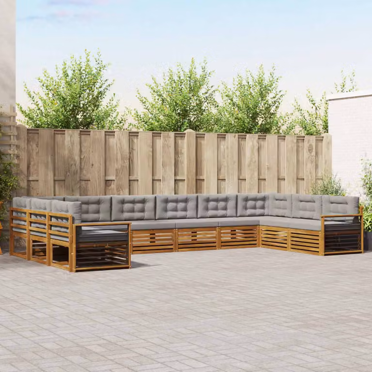Set di divani da giardino vidaXL a forma di L con struttura in legno di acacia e cuscini inclusi, colore grigio e marrone