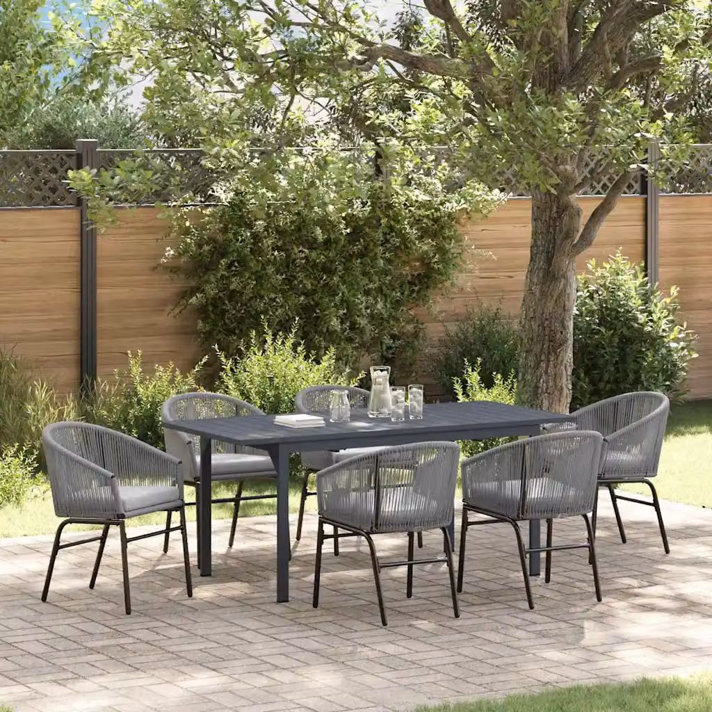 Set da pranzo per giardino e terrazzo vidaXL in polyrattan grigio, 7 pezzi – 1