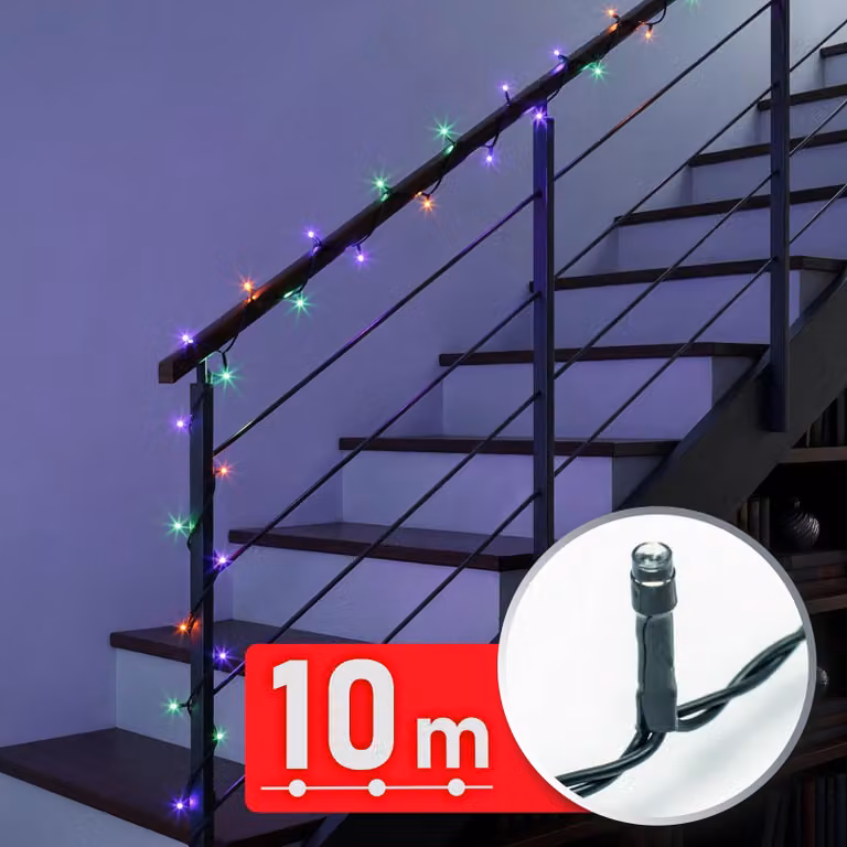 Luci natalizie a LED - 10 M di luci fiabesche con 200 LED - multicolore - 8 livelli di luce con timer e funzione di memoria - cavo verde - per uso interno ed esterno - 220-240 V - 6 W [59767]
