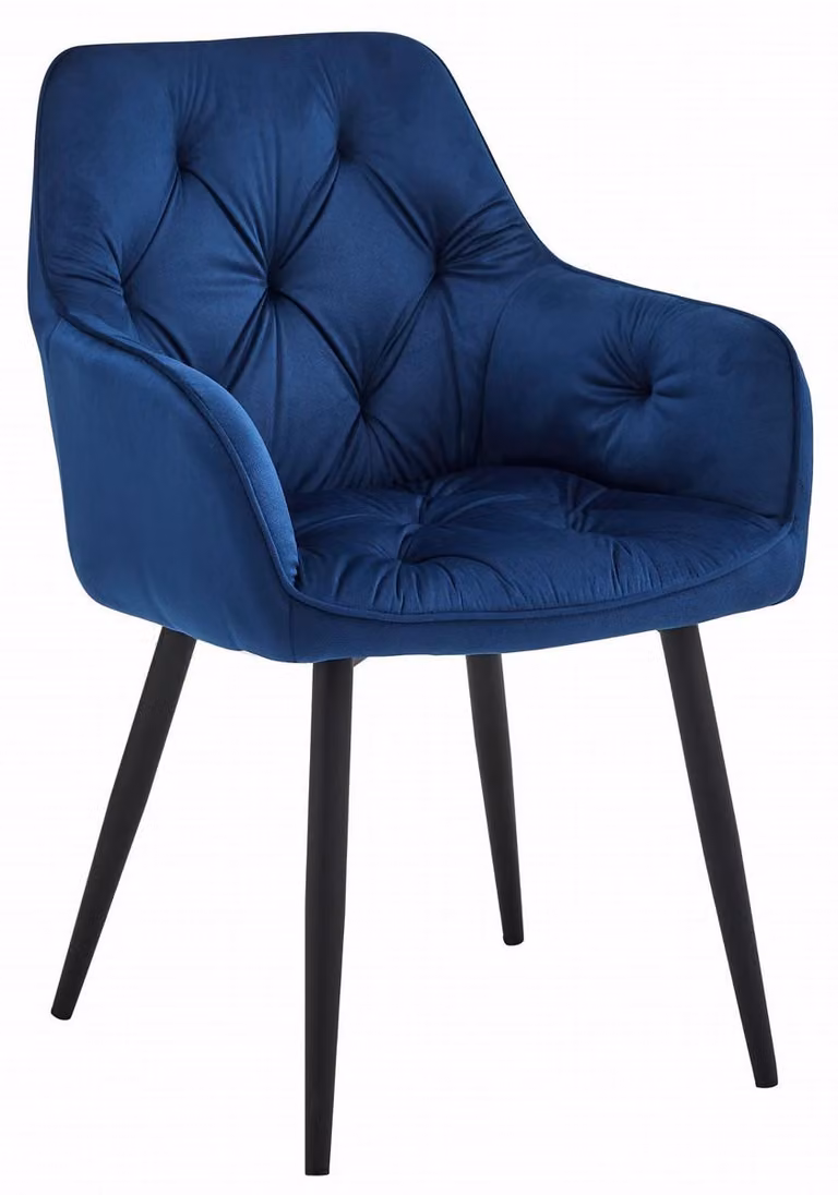Sedia Jork in Velluto Blu Notte con Gambe Nere