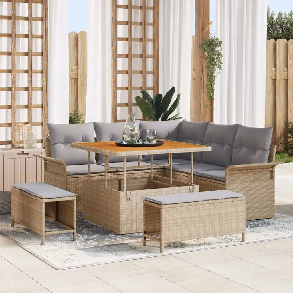 Set Divano da Giardino vidaXL 8 Pezzi Beige con Cuscini e Struttura in Metallo e Polyrattan – 1