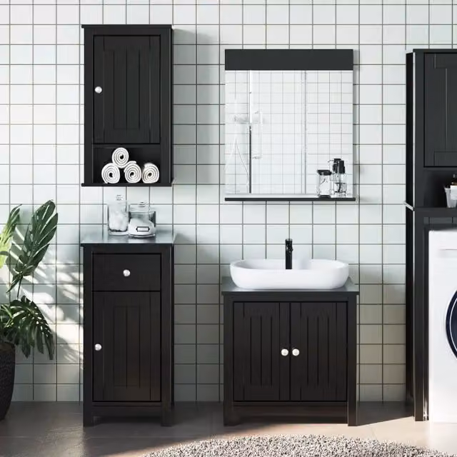Set Mobili da Bagno 3 pz BERG Nero in Legno Massello di Pino 3206501