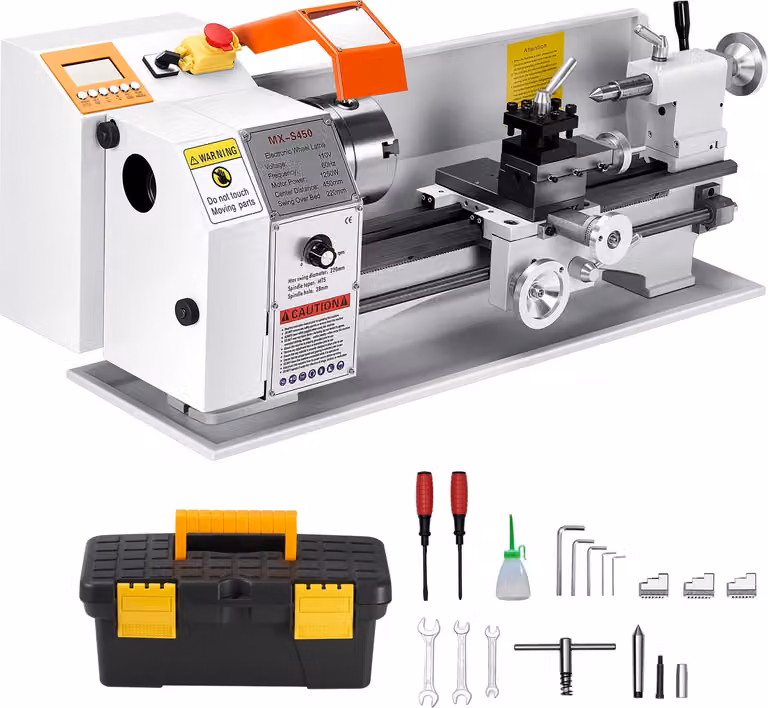 SucceBuy tornio per metallo 220x450mm, 1250W con avanzamento automatico