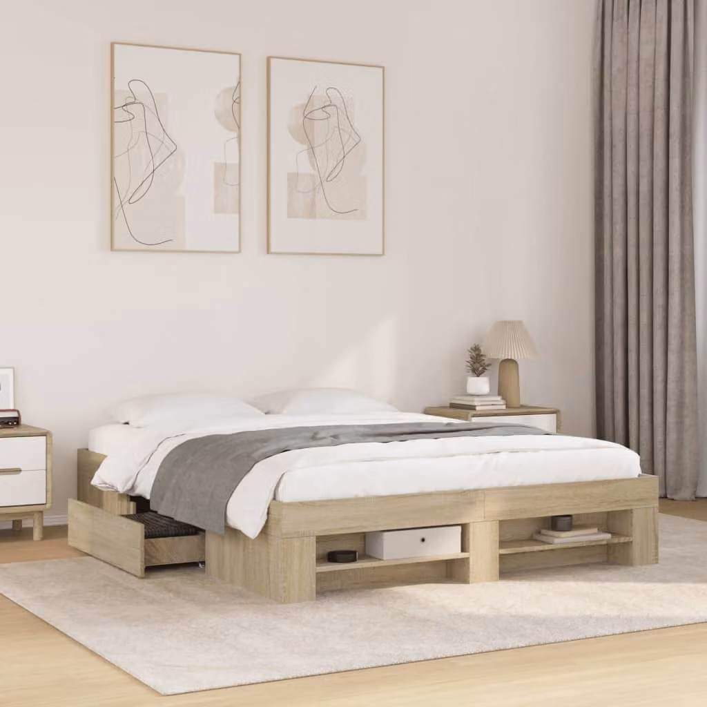 Giroletto senza materasso vidaXL in legno color rovere con doghe fisse L: 150 cm, P: 200 cm, H: 153 cm – 1