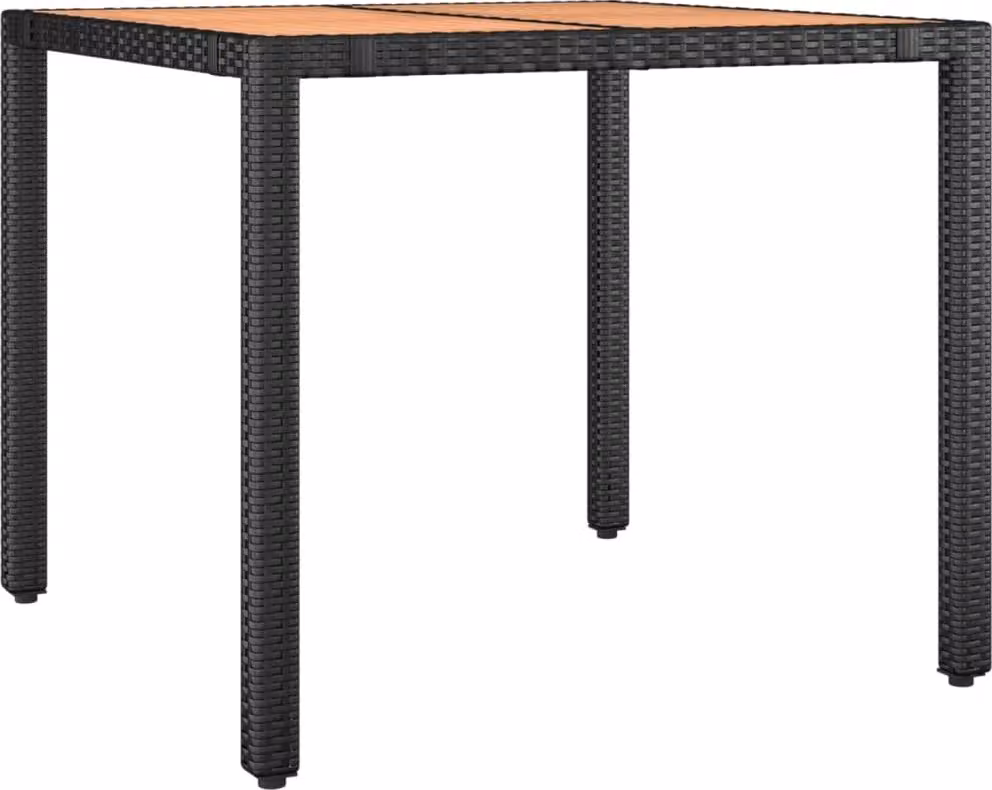 Tavolo da Giardino Piano Legno Nero Polyrattan Massello Acacia