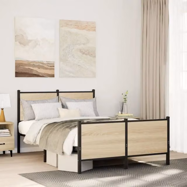 Struttura Letto Design Mania in Metallo e Rovere Sonoma, L 120 x P 200 cm