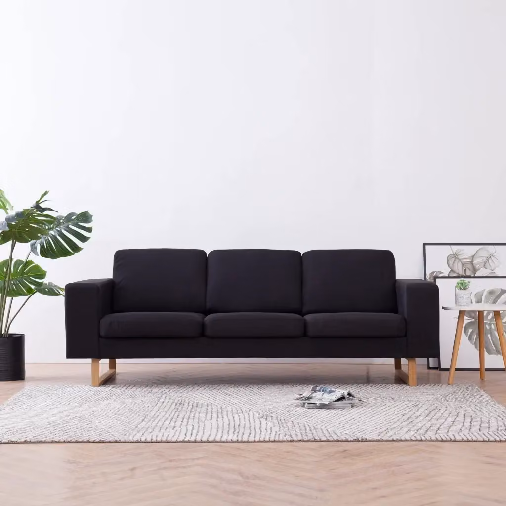 Divano da soggiorno moderno DESIGN IN a 3 posti in tessuto nero con struttura in legno e cuscini inclusi L: 200 cm, P: 82 cm, H: 75 cm – 2