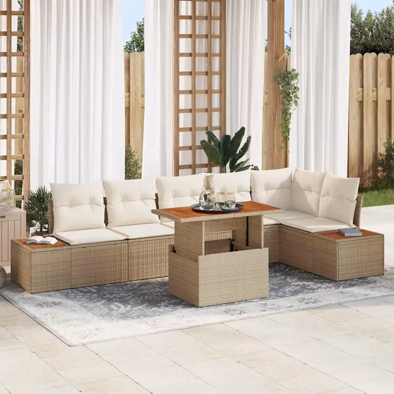 Set Divano da Giardino vidaXL 7 pz in Rattan e Metallo Beige
