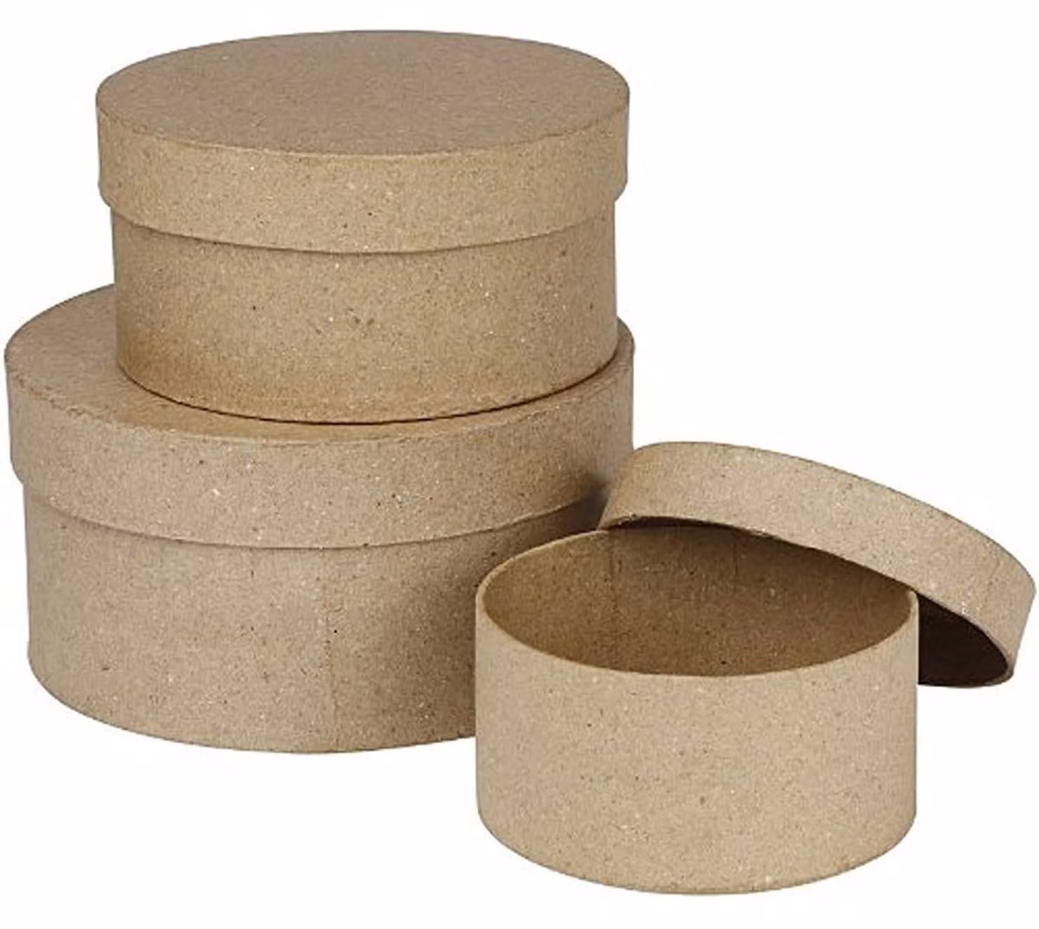 Set di 3 scatole rotonde in cartapesta, ideali per la cucina e il giardino, con diametri di 10, 13 e 16 cm