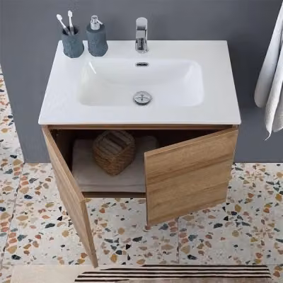 Mobile bagno sospeso Kleo in rovere africa con 2 ante soft-close, Larghezza: 70 cm – 2