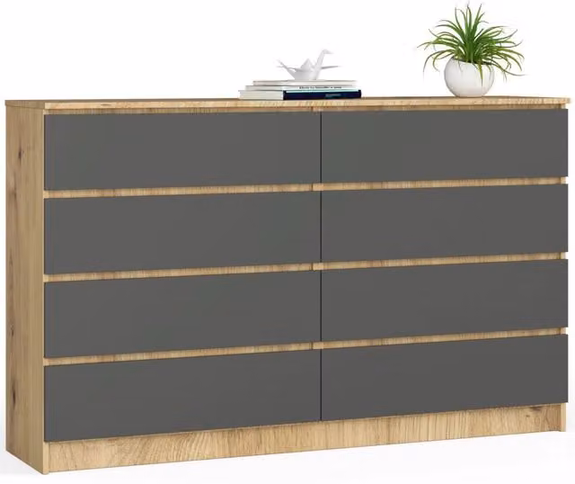 Cassettiera AKORD K160 Quercia Artisan 160 cm 8 cassetti inserto frontale Grigio Grafite 160x40x99 cm