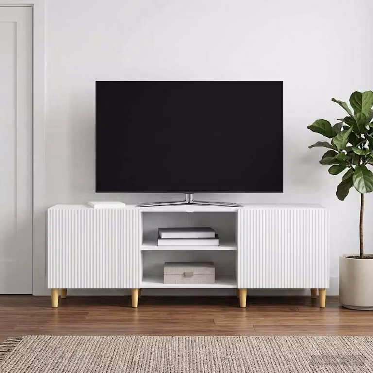 Mobile TV moderno vidaXL Bianco in legno ingegnerizzato con ruote L: 150 cm, P: 31 cm, H: 50 cm