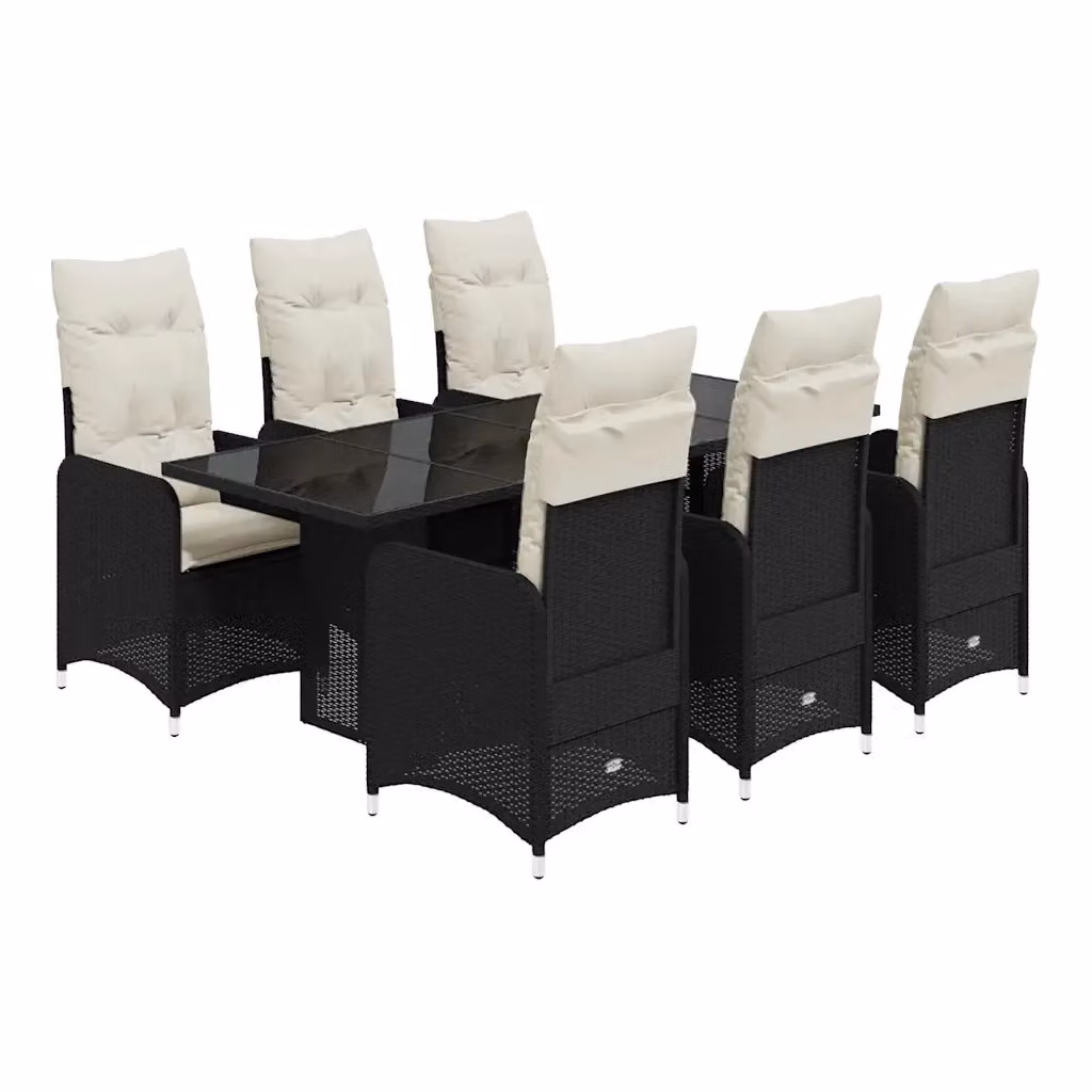 Set da Bistrò da Giardino vidaXL 7 pz in Polyrattan Nero con Cuscini e Piano in Vetro – 2