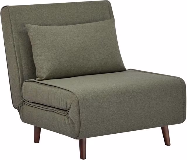 Poltrona letto convertibile Sweeek in tessuto verde con struttura in legno di pino e piedi in legno naturale