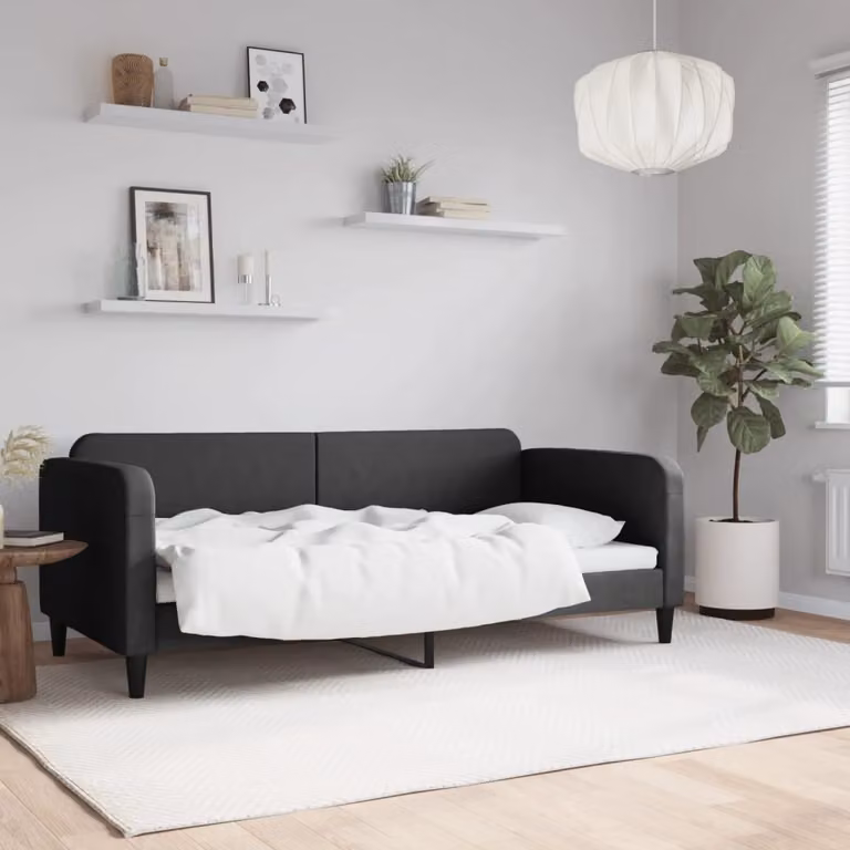 Letto da giorno moderno vidaXL in tessuto nero L/P: 90 x 190 cm