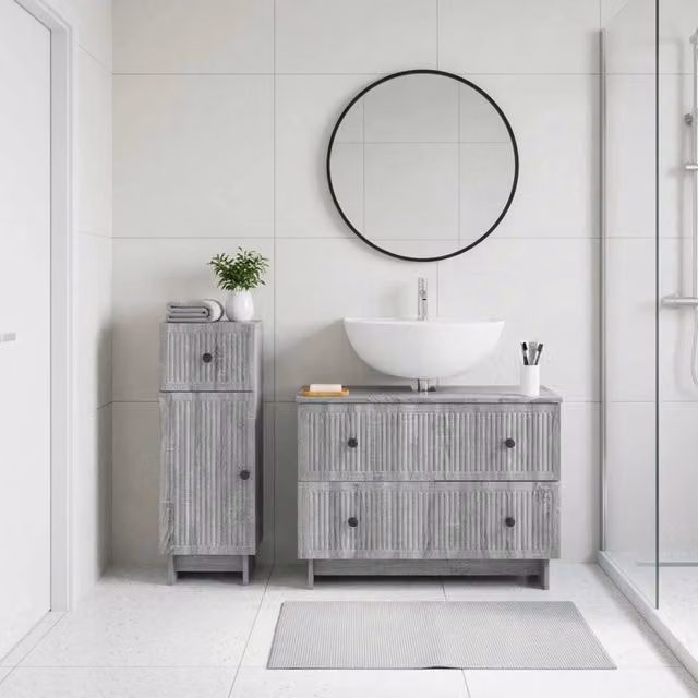 Set di mobili da bagno moderno vidaXL composto da mobile lavabo e mobile laterale in legno grigio L/P/H: 82,0 x 35,6 x 59,0 cm e 41,0 x 34,0 x 76,7 cm – 1