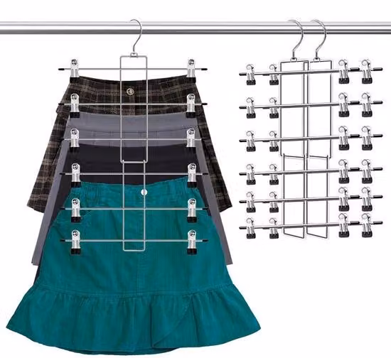 Set di 2 ganci appendi-pantaloni con morsetti, per risparmiare spazio