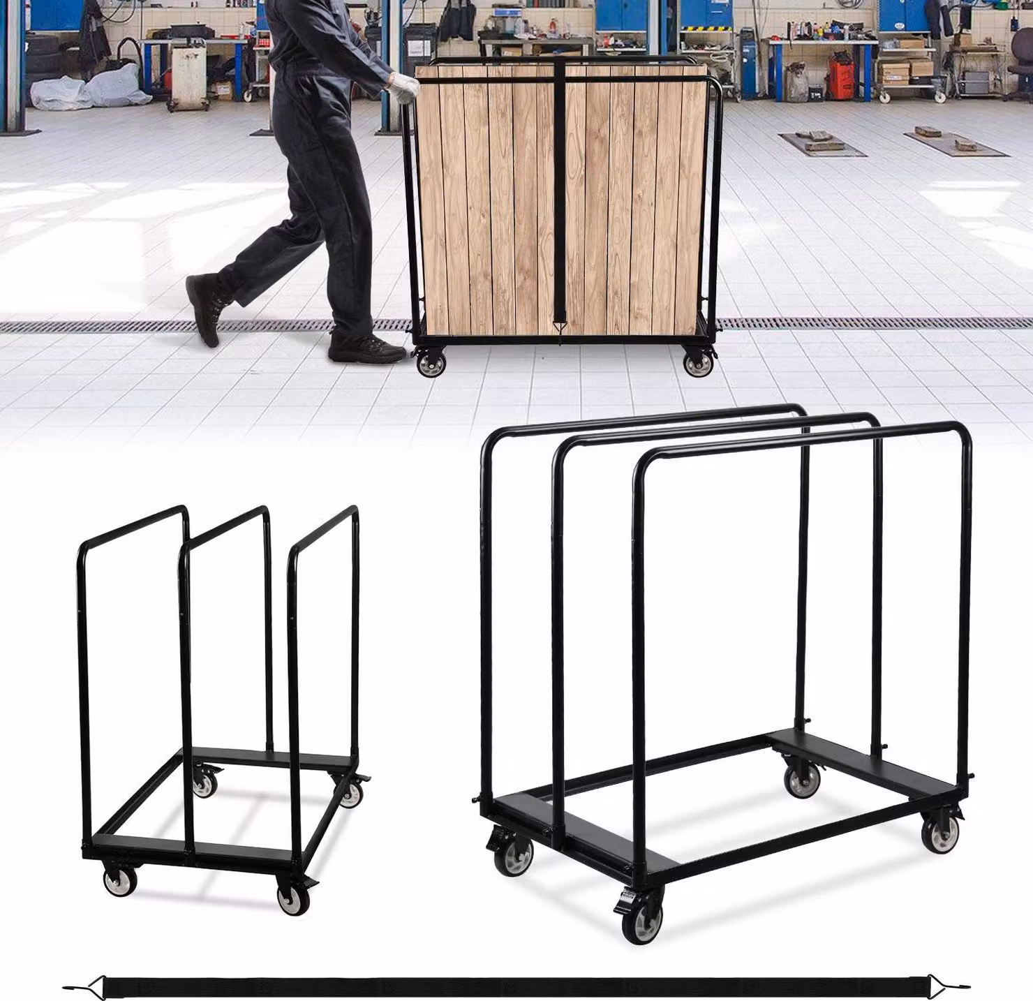 Carrello per pannelli Jayseuw Carrello per pannelli Carrello per trasporto Carrello per pannelli in cartongesso fino a 680KG Nero