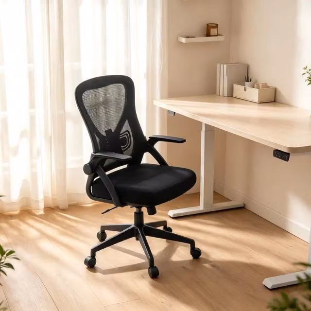 Sedia da ufficio girevole ergonomica REDOM nera con braccioli L/P/H: 47 x 42 x 102-111,5 cm