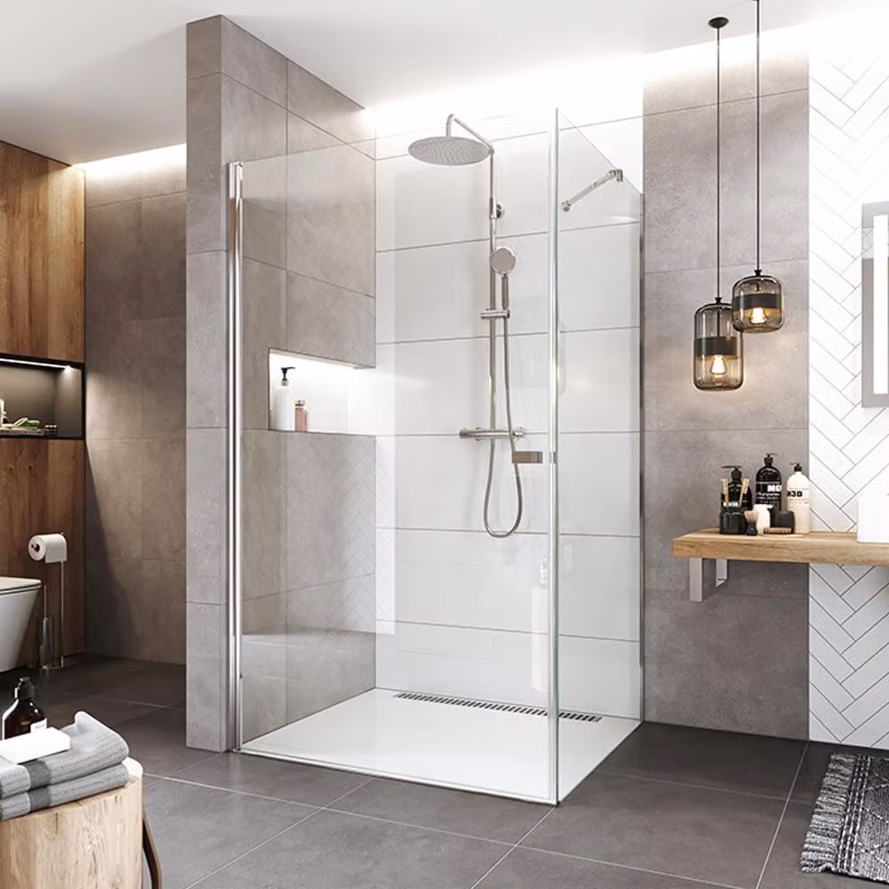 Cabina doccia Mereo Pivot, Novea, rettangolo, 90x80 cm, cromo ALU, vetro trasparente, porta L/P e parte fissa - CK11923Z