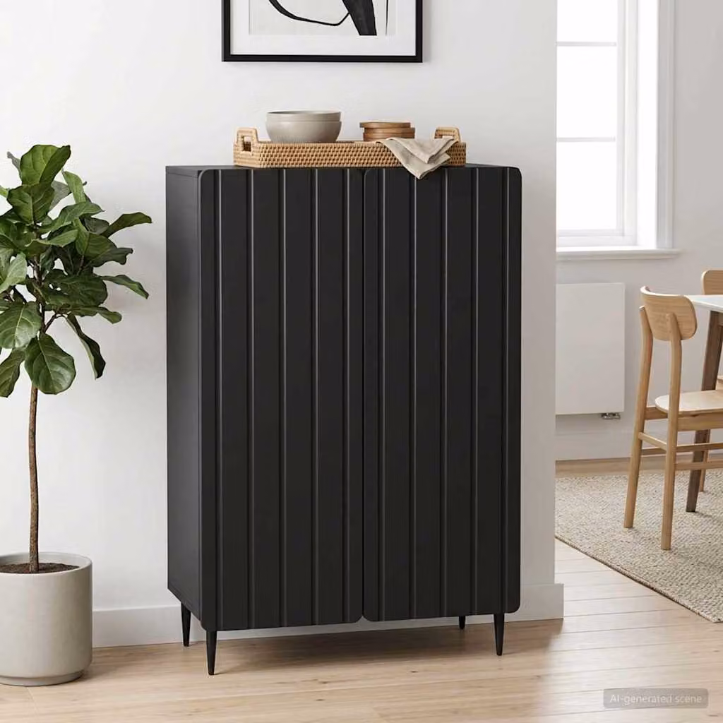Credenza moderna vidaXL in legno ingegnerizzato e metallo, colore nero opaco, L: 66 cm, P: 34,5 cm, H: 92 cm