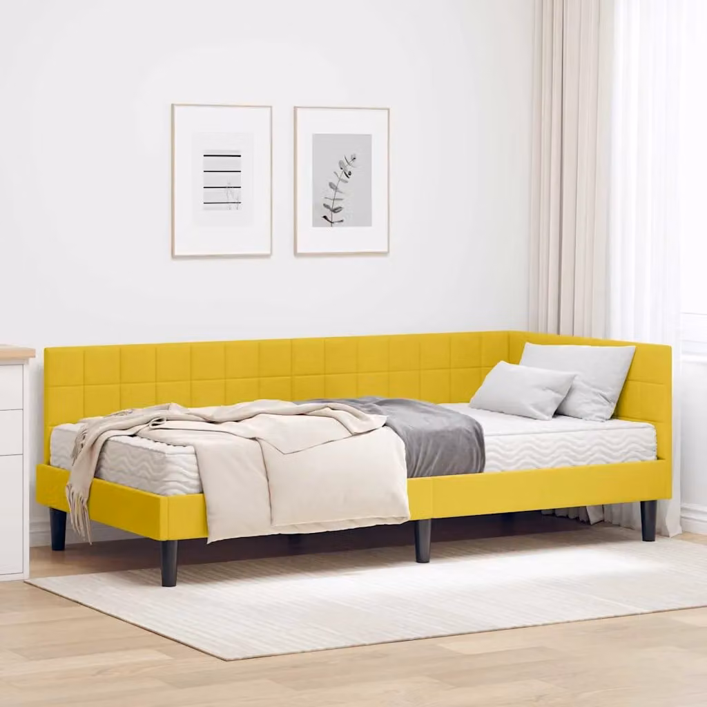 vidaXL Struttura Letto Angolare con 2 Materassi in Velluto Giallo L/P: 100 x 200 cm