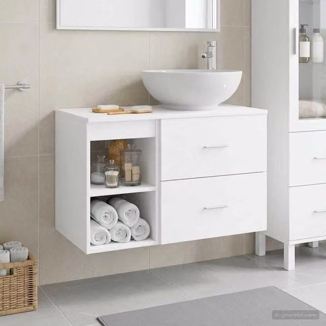 Set di mobili per il bagno 2 pz Bianco Legno ingegnerizzato 3403912