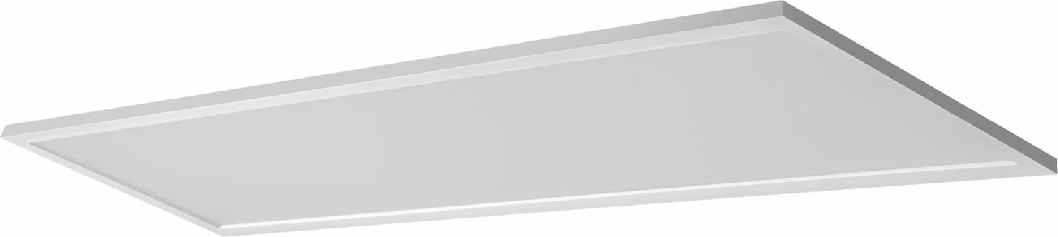Plafoniera OSRAM Planon Plus in bianco con tecnologia LED avanzata, 36 W, forma rettangolare (1200 x 300 mm), colore della luce bianco caldo a 3000 K, alloggiamento in alluminio, diffusore in PMMA satinato
