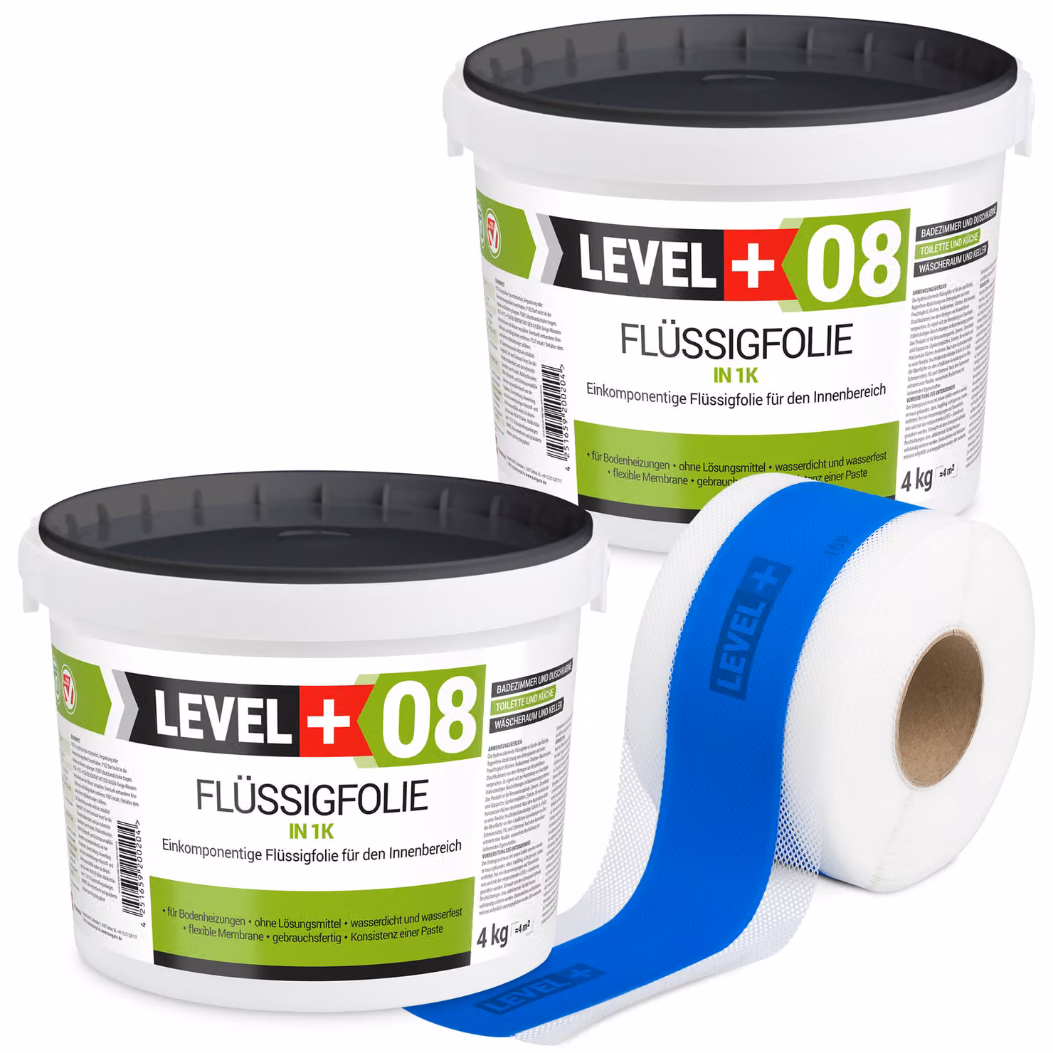 Kit di impermeabilizzazione Pellicola liquida 8 kg Nastro di tenuta 10mb LEVEL+ SET297