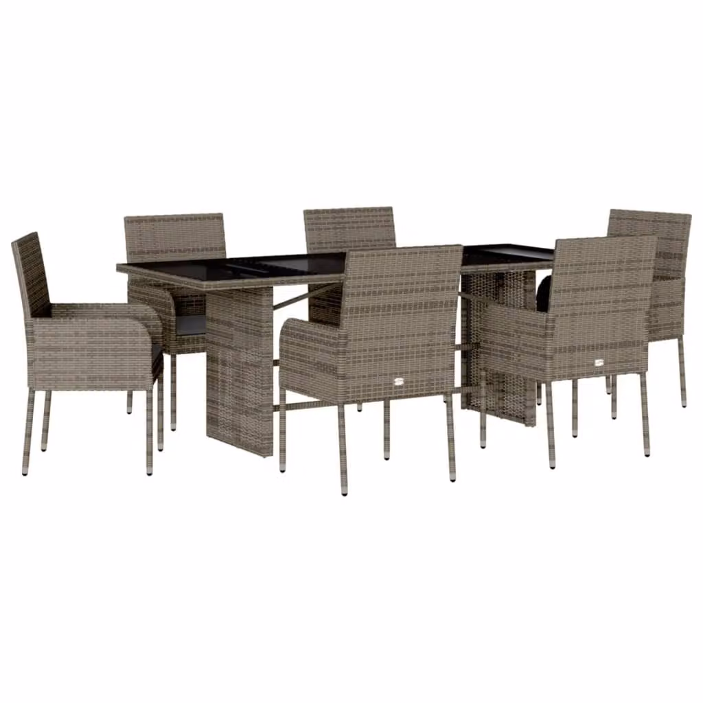 Set da Pranzo da Giardino 7 pz con Cuscini in Polyrattan Grigio
