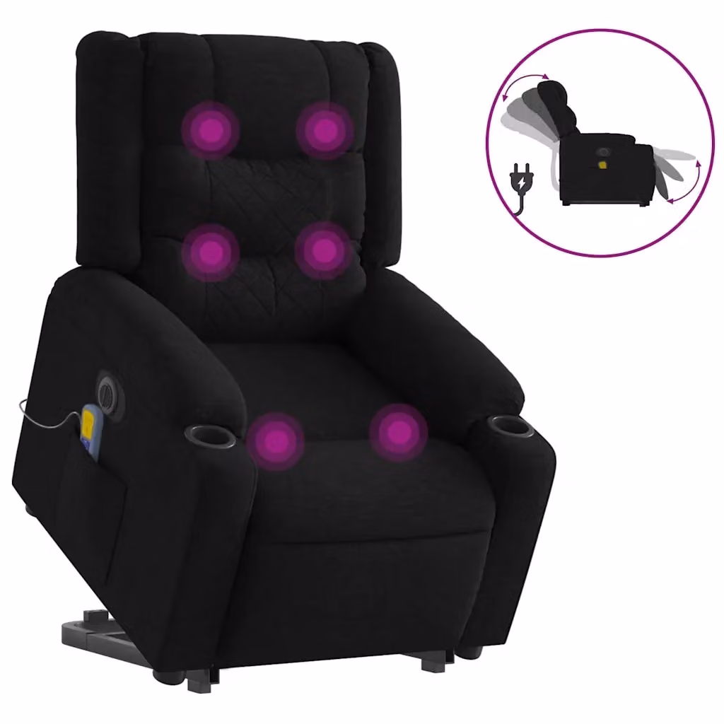 Poltrona Alzapersona Elettrica con Massaggio vidaXL in Tessuto Nero per Senior – 2