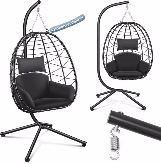 Sedia a Sospensione per Interno e Esterno con Altezza Regolabile - Sedile da Giardino con Sospensione fino a 150kg - Sedia di Rattan Comfortevole per Salotto, Balcone e Terrazza