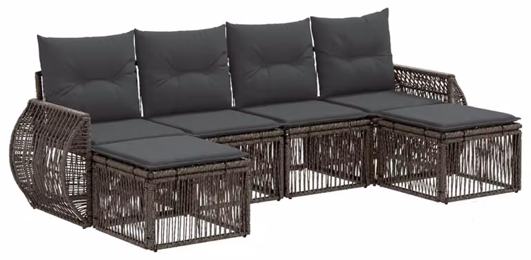 Set di divani da giardino, 6 pezzi, grigio e grigio scuro, in rattan sintetico