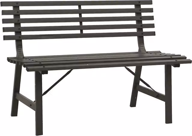 Panchina da giardino moderna in acciaio nero con finitura opaca, Larghezza: 110 cm
