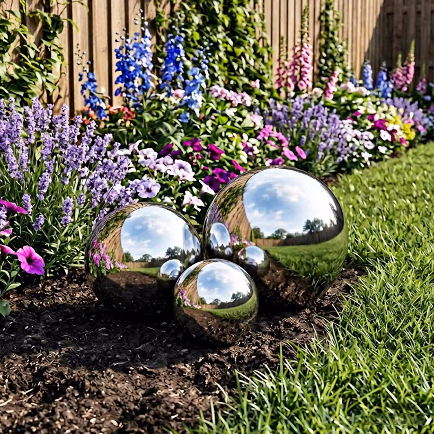 Set di 3 sfere decorative vidaXL in metallo argento, diametro: 20 cm