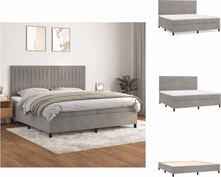 vidaXL Letto a molle con materasso grigio chiaro 200x200 cm in velluto - Letti e strutture letto