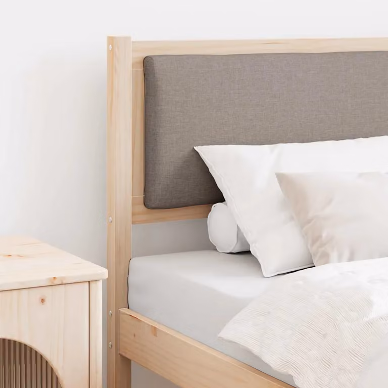 Testiera per letto vidaXL in legno di pino massello e tessuto, stile minimalista, colore marrone e grigio