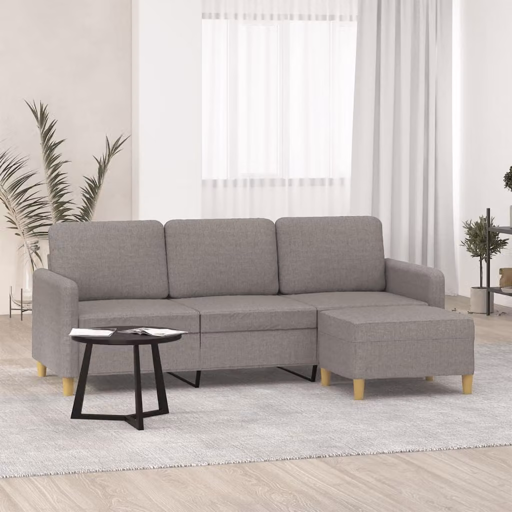 vidaXL Divano a 3 Posti Moderno con Poggiapiedi in Tessuto Beige o Grigio L: 198 cm, P: 80 cm, H: 77 cm