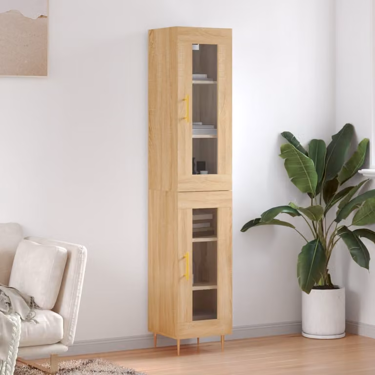 Credenza moderna vidaXL in rovere con dettagli in legno e metallo, colore beige e marrone, L/P/H: 34,5 x 34 x 180 cm
